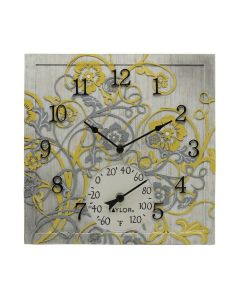 Taylor Precision Products 92692T 14-Inch x 14-Inch Beachwood Clock with Thermometer