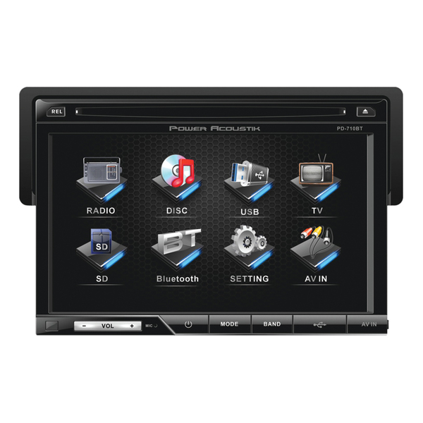 Power Acoustik PD-710B 7-In. Car In-Dash Unit, Single-DIN with LCD Touchscreen, DVD Receiver, and Bluetooth