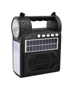 Supersonic SC-1075ER Portable Bluetooth Solar-Powered Speaker with FM Radio, Flashlight, and Lantern, Black, SC-1075ER